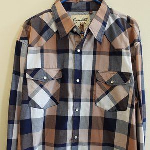 Coastal Button Up Huntington Beach Mens Collared Navy Tan Plaid XXL